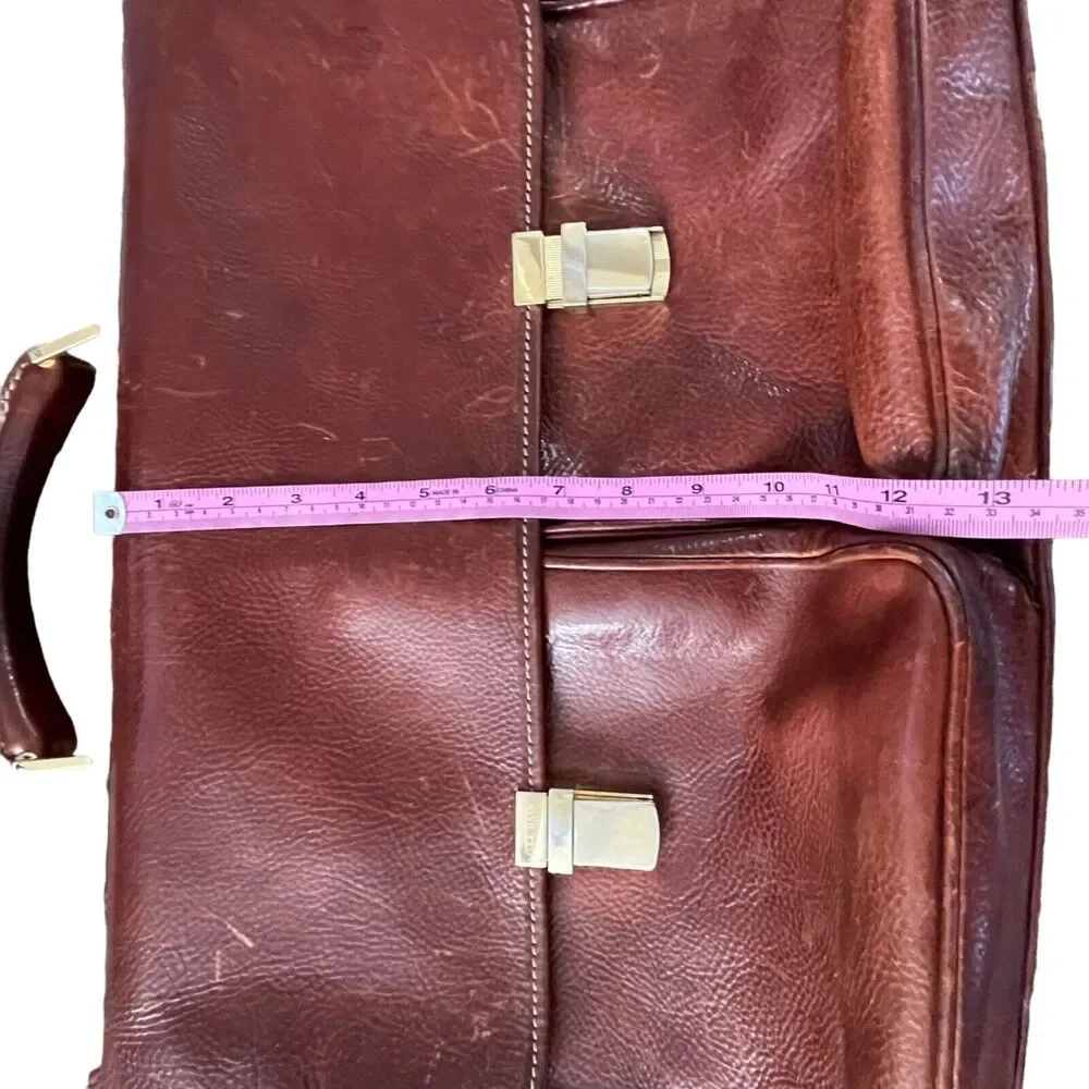 Cole Haan attache briefcase brown leather multi pocket double buckle 18